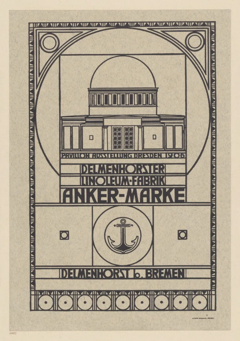 Pavillon Ausstellung Dresden 1906 Delmenhorster Linoleum Fabrik Anker Marke Wall Art by Peter Behrens - High-Resolution Digital Print