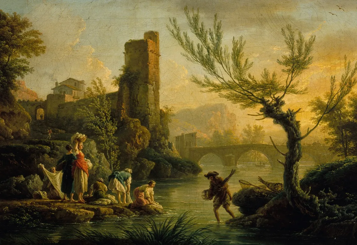 Paysage Avec Des Lavandieres
