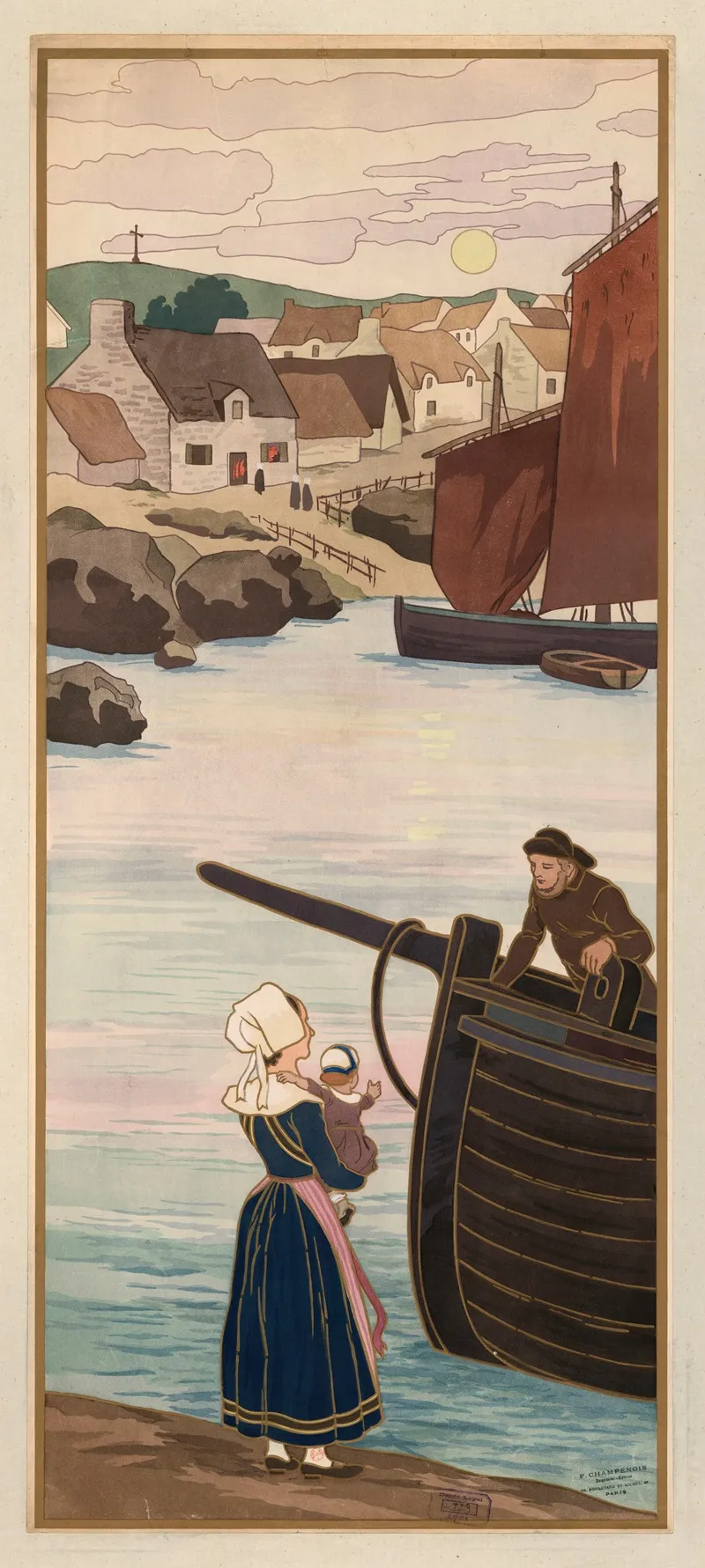 Paysage Breton Bateaux Et Pecheur Wall Art by Imp. F. Champenois - High-Resolution Digital Print