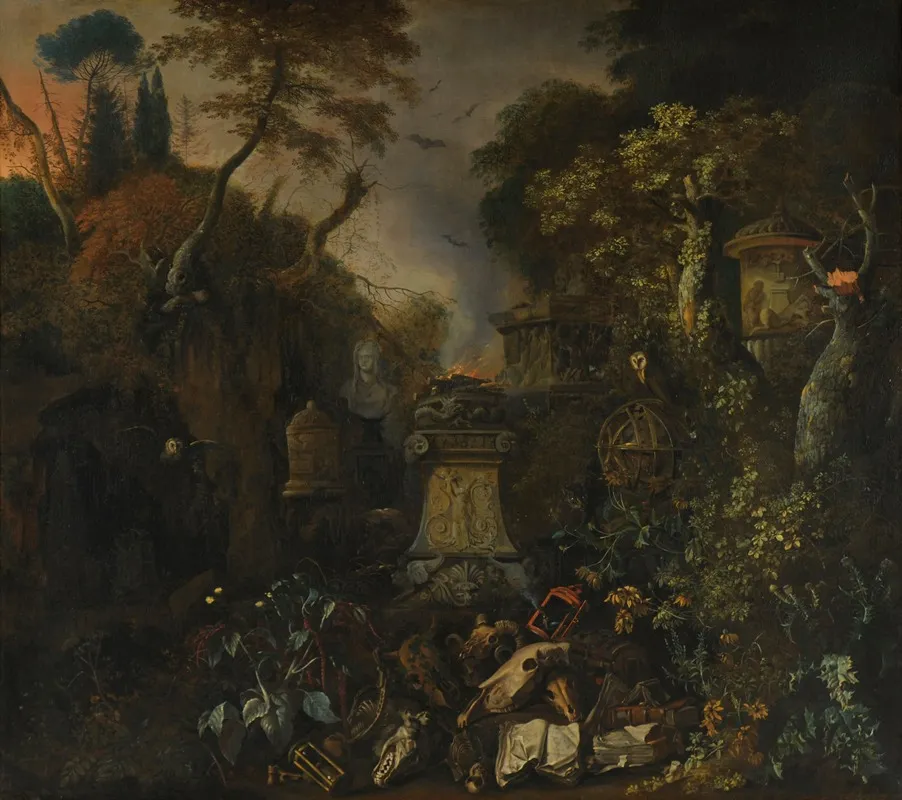 Paysage De Cimetiere La Nuit Wall Art by Matthias Withoos - High-Resolution Digital Print