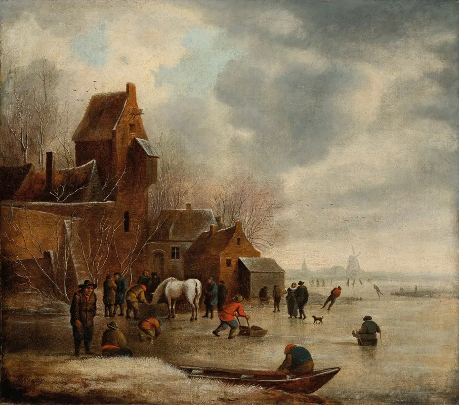 Paysage Dhiver Aux Patineurs