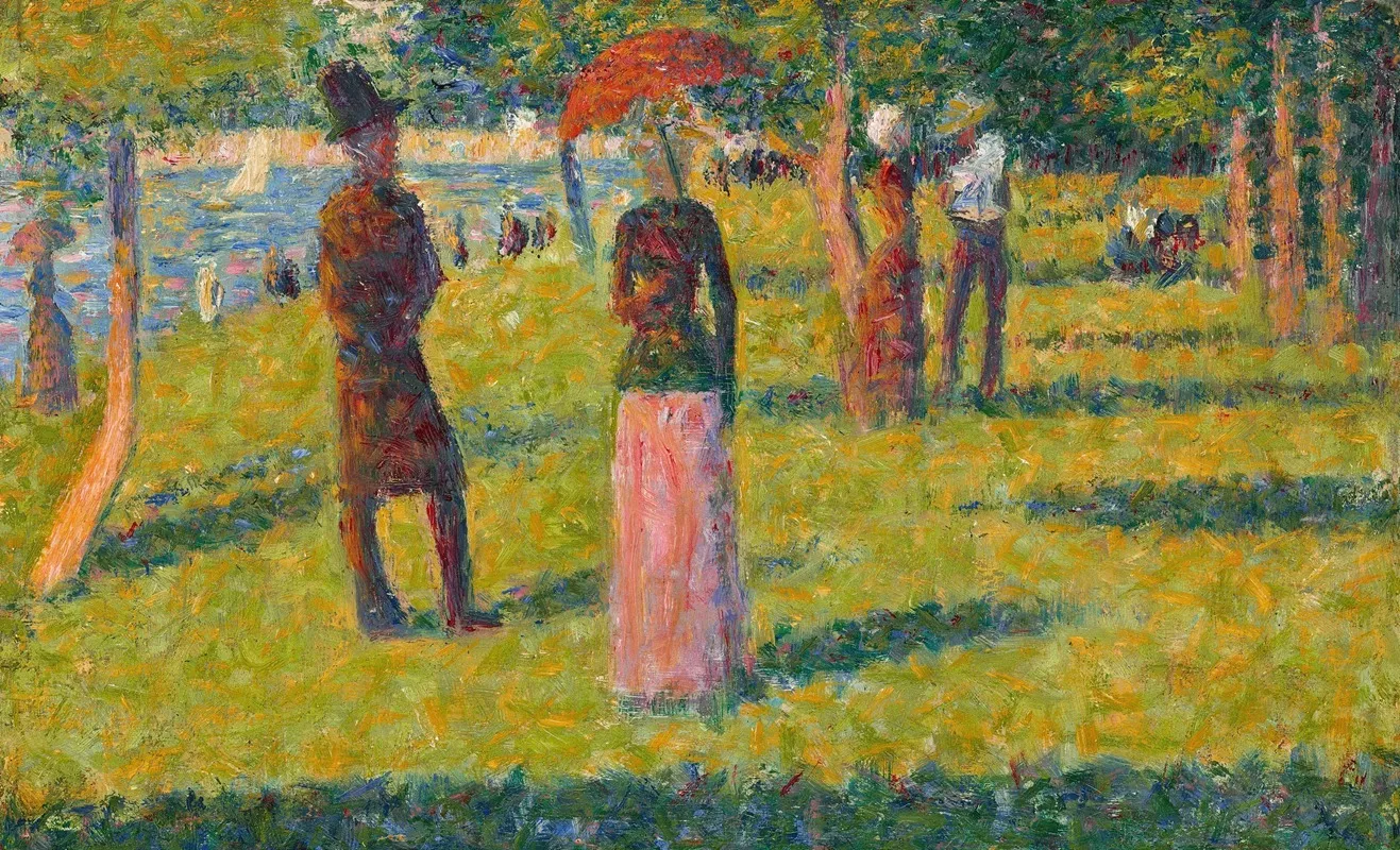 Paysage Et Personnages La Jupe Rose Wall Art by Georges Seurat - High-Resolution Digital Print
