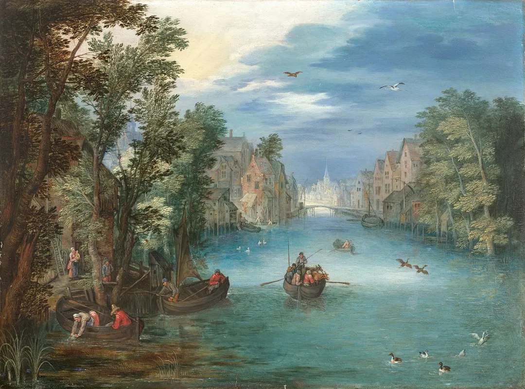 Paysage Fluvial Anime De Personnages Wall Art by Jan Brueghel the Younger - High-Resolution Digital Print