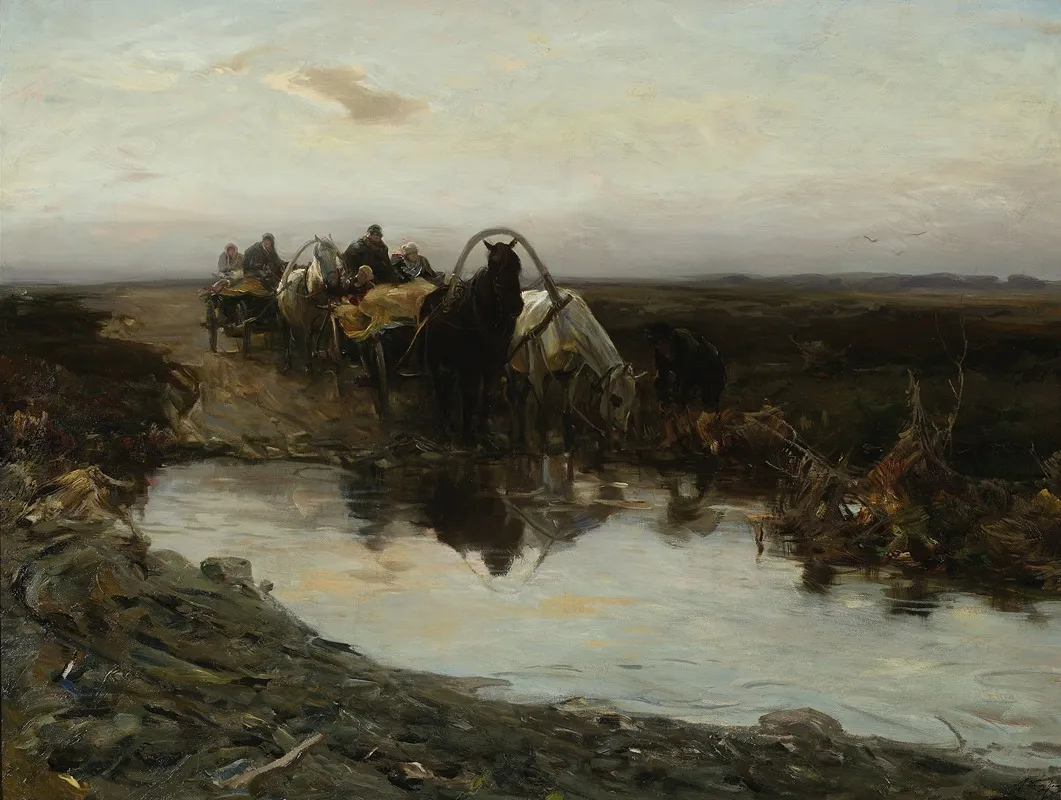 Peasant Carts In Front Of A Puddle Wall Art by Alfred von Wierusz-Kowalski - High-Resolution Digital Print