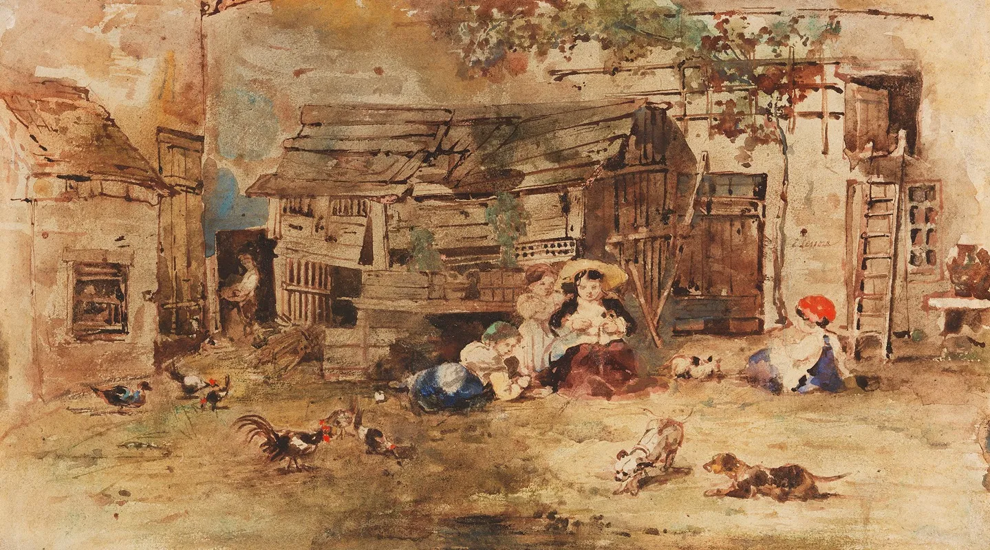 Peasant Children In Barbizon Wall Art by Émile Aubert Lessore - High-Resolution Digital Print