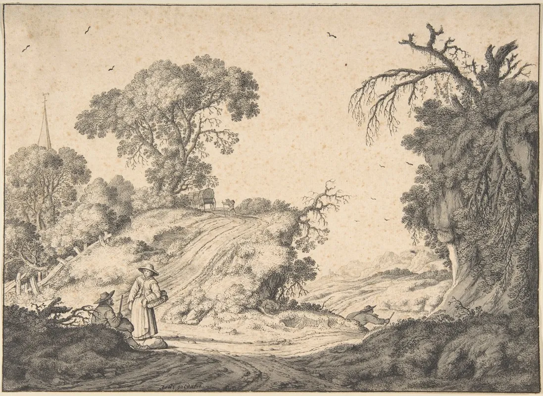 Peasant Couple In An Extensive Landscape Wall Art by Johannes Goedaert - High-Resolution Digital Print