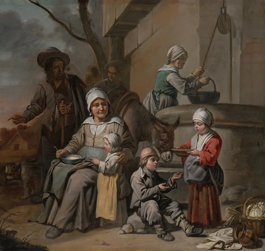 Peasant Family At A Well Wall Art by The Master of the Children’s Caps - High-Resolution Digital Print