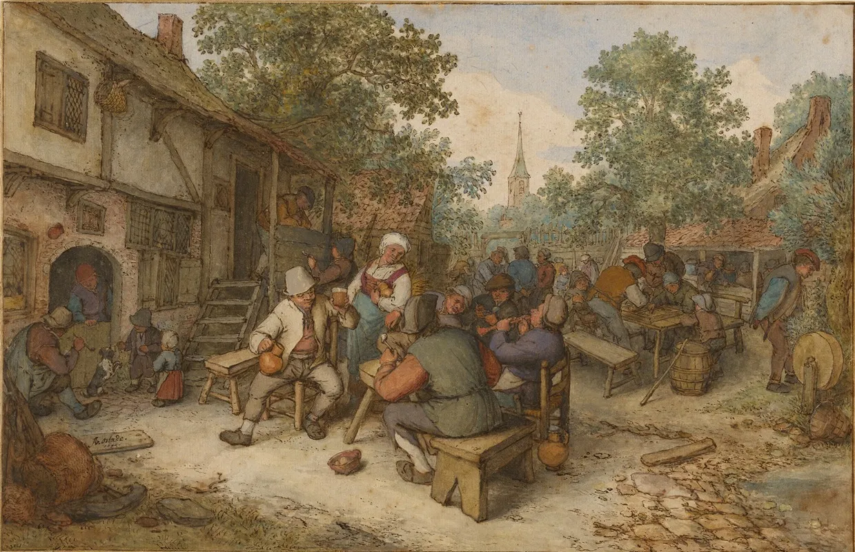 Peasant Festival On A Town Street Wall Art by Adriaen van Ostade - High-Resolution Digital Print