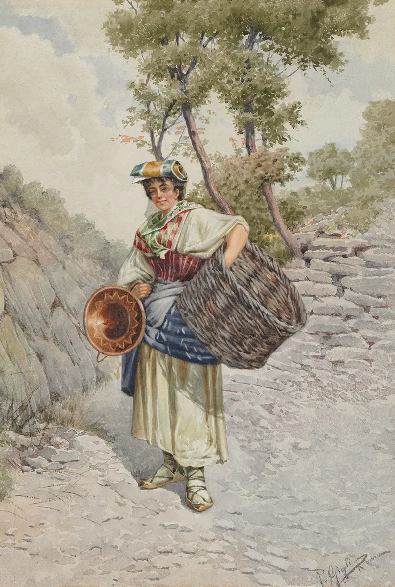 Peasant Girl On A Stony Road Wall Art by R. Gigli - High-Resolution Digital Print