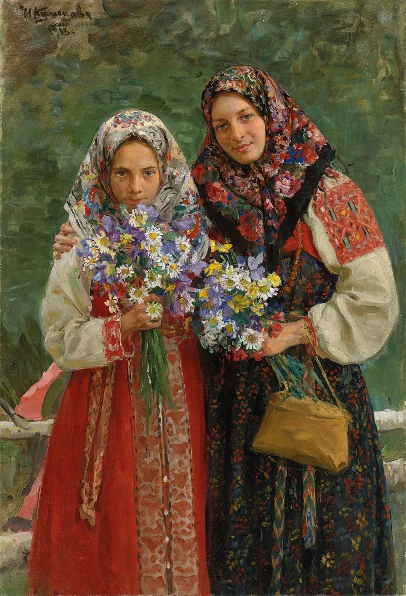 Peasant Girls Wall Art by Ivan Semenovich Kulikov - High-Resolution Digital Print