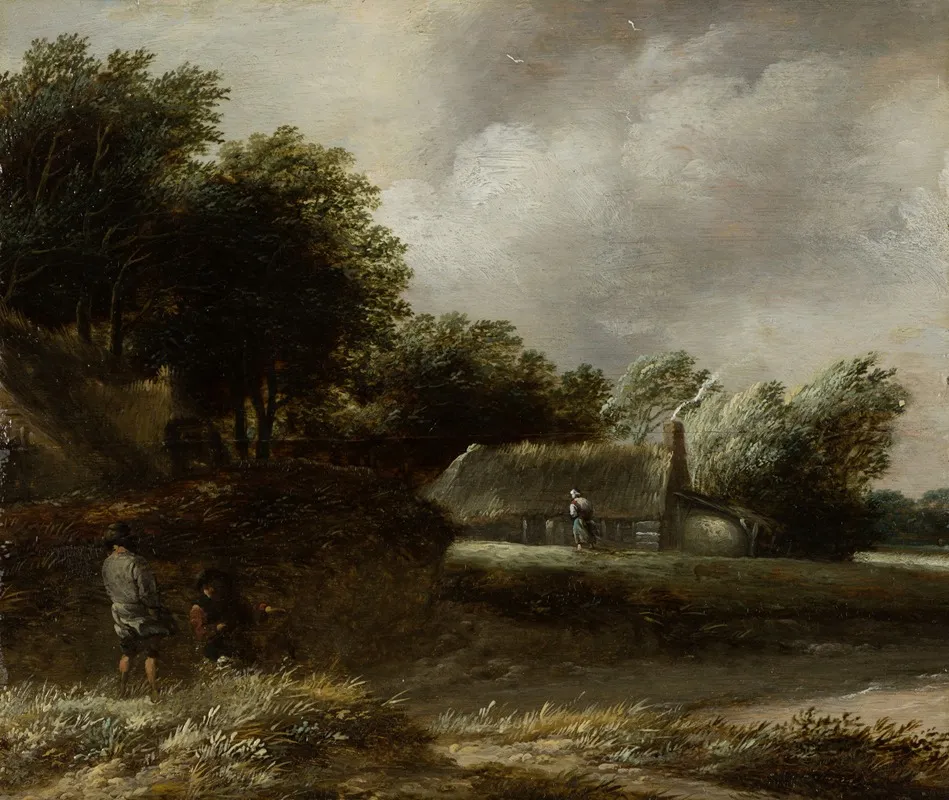 Peasant Huts Along A Stream Wall Art by Balthasar van der Veen - High-Resolution Digital Print