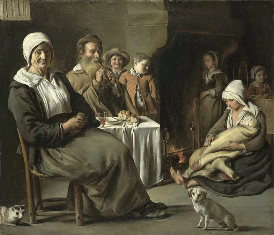 Peasant Interior With An Old Flute Player Wall Art by Louis Le Nain - High-Resolution Digital Print