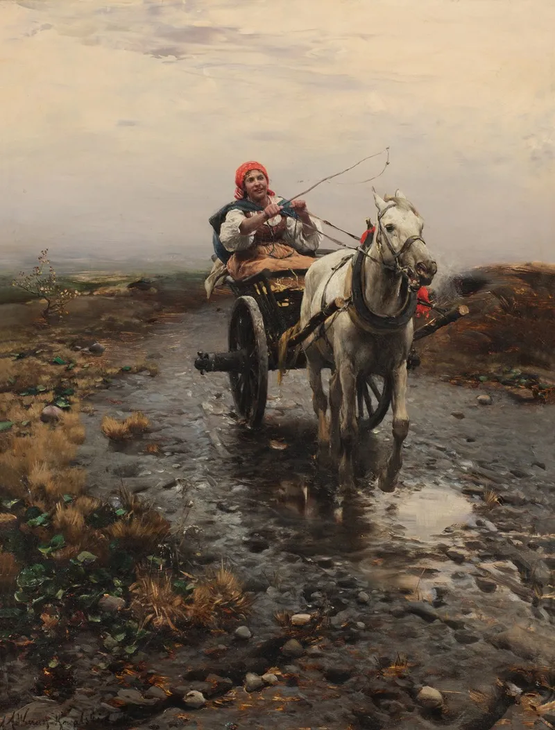 Peasant Riding A Cart Wall Art by Alfred von Wierusz-Kowalski - High-Resolution Digital Print