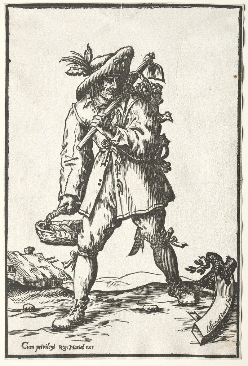 Peasant With Hoe Basket And Hen Wall Art by Ludolph Büsinck - High-Resolution Digital Print