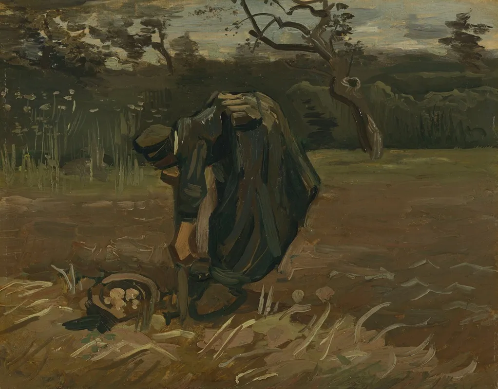 Peasant Woman Digging Potatoes Wall Art by Vincent van Gogh - High-Resolution Digital Print