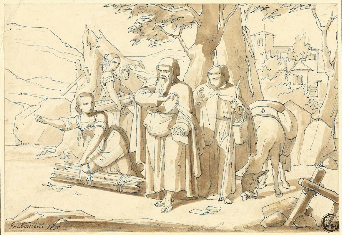 Peasant Woman Giving Directions To Monks
