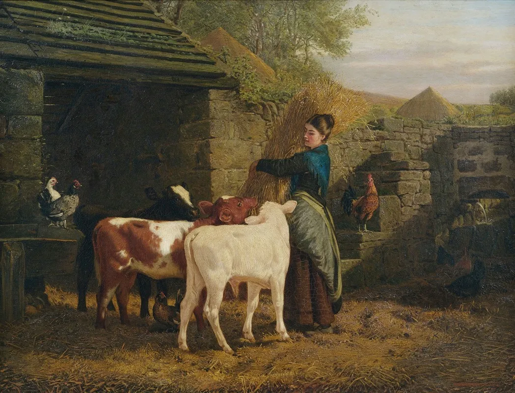 Peasant Woman With Three Calves Wall Art by Henry Hetherington Emmerson - High-Resolution Digital Print