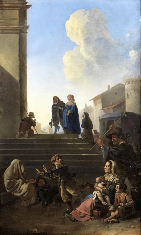 Peasants Before Church Steps Wall Art by Anton Goubau - High-Resolution Digital Print