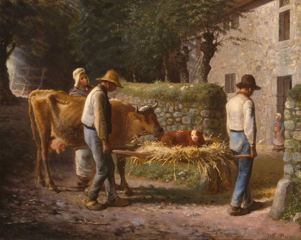 Peasants Bringing Home A Calf Born In The Fields Wall Art by Jean-François Millet - High-Resolution Digital Print