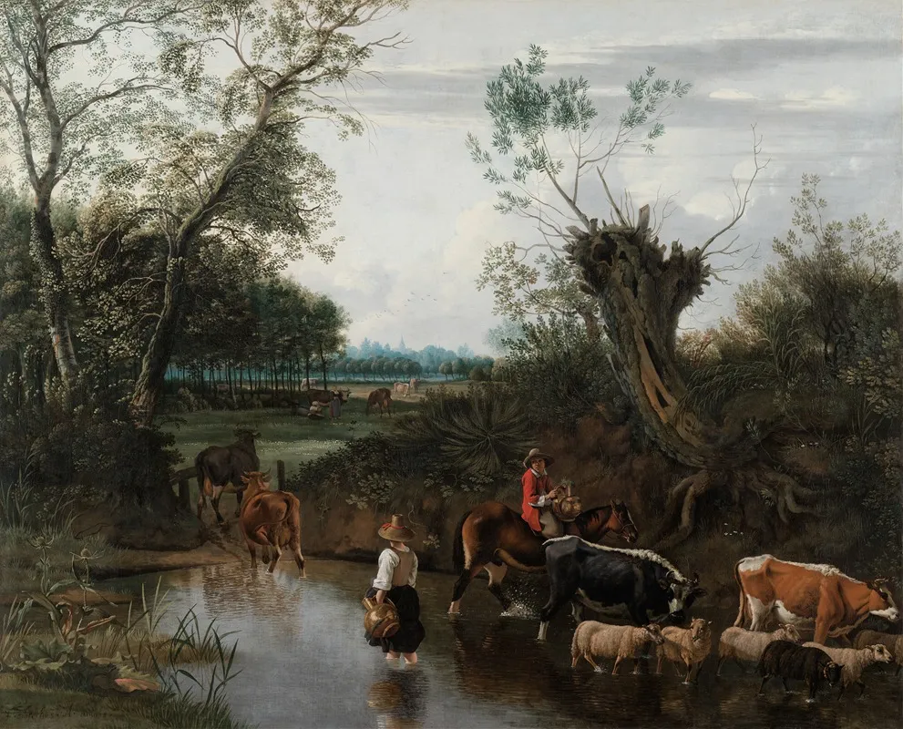 Peasants Crossing A Stream Wall Art by Jan Siberechts - High-Resolution Digital Print