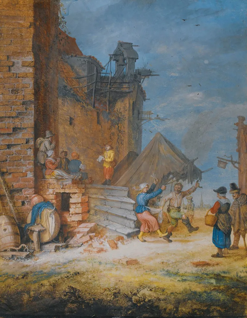 Peasants Dancing And Singing By A Crumbling Castle Wall Art by Gerrit Adriaensz. de Heer - High-Resolution Digital Print