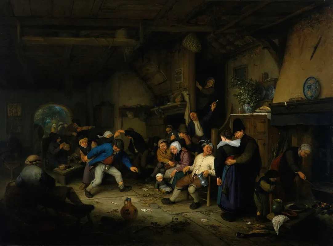 Peasants Dancing In A Tavern Wall Art by Adriaen van Ostade - High-Resolution Digital Print