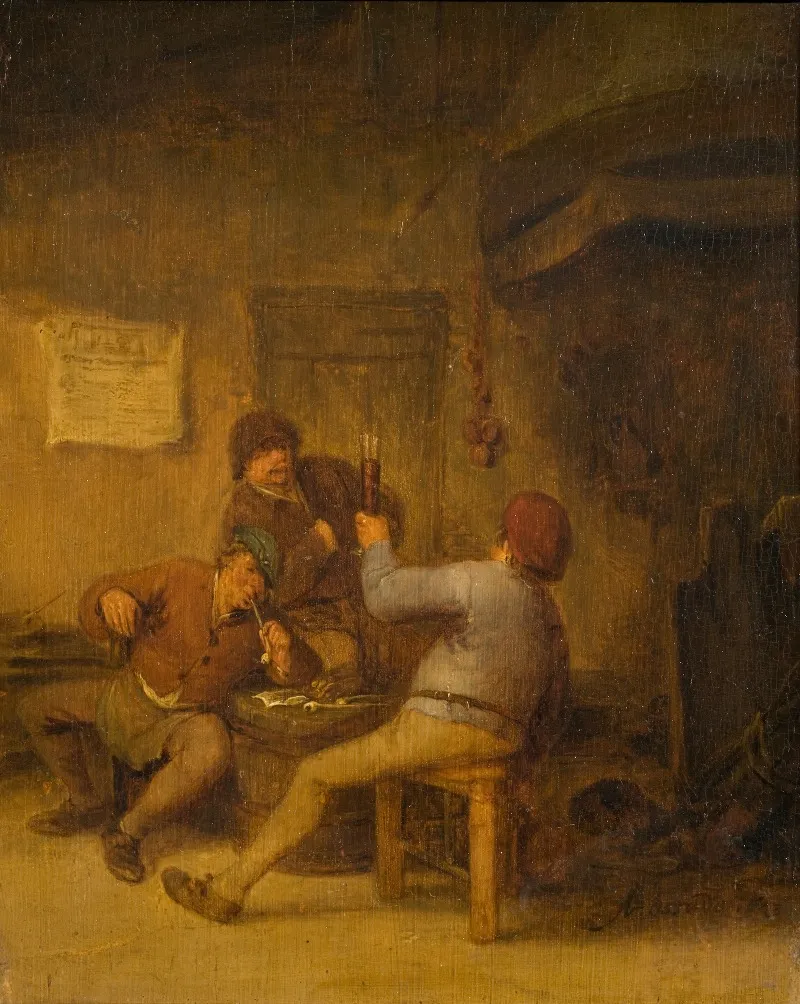 Peasants Drinking And Smoking Wall Art by Adriaen van Ostade - High-Resolution Digital Print
