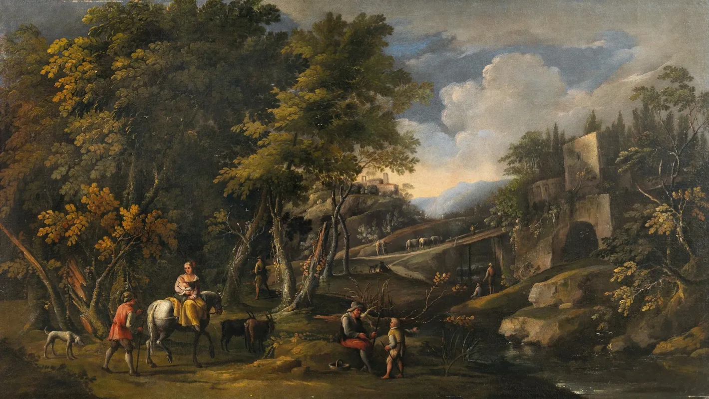 Peasants In A Landscape Wall Art by Roman School - High-Resolution Digital Print