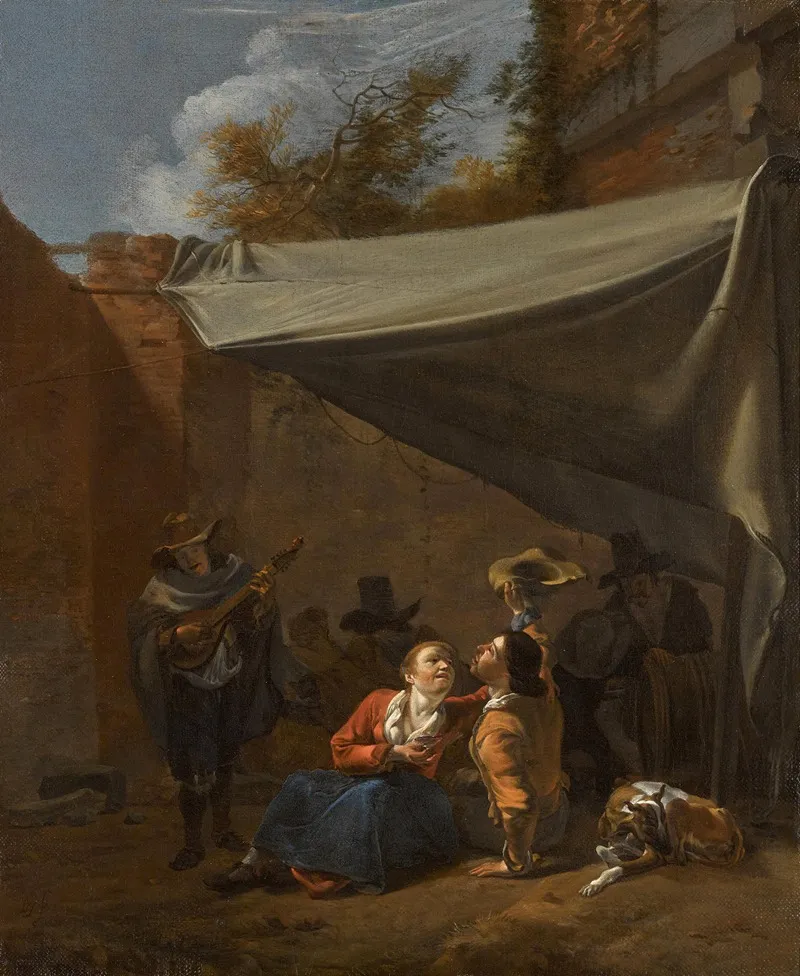 Peasants Merrymaking Beneath A Wall Wall Art by Abraham Jansz. Begeyn - High-Resolution Digital Print