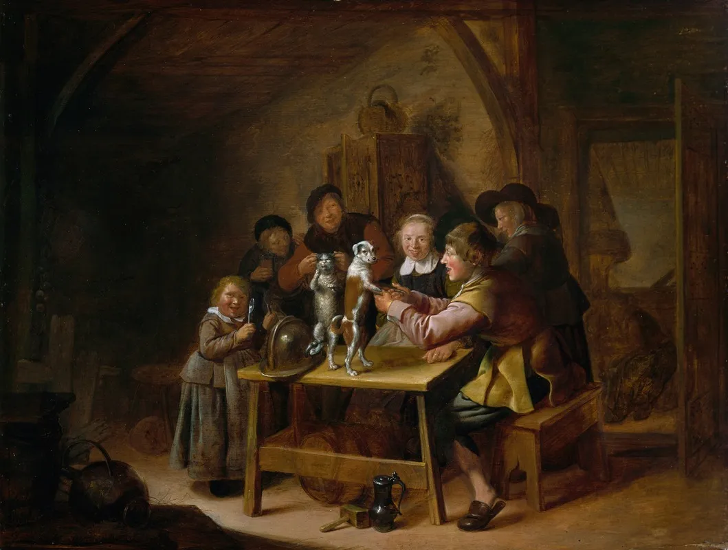 Peasants Teaching A Cat And Dog To Dance Wall Art by Jan Miense Molenaer - High-Resolution Digital Print