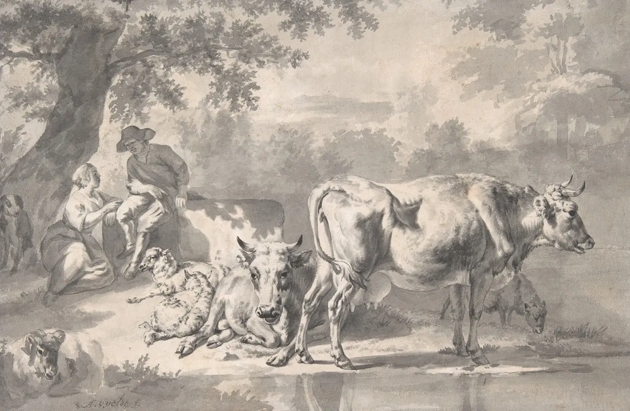 Peasants With Cattle And Sheep