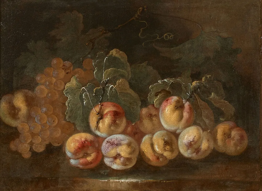 Peches Et Raisins Sur Un Entablement Wall Art by Giovanni Paolo Castelli - High-Resolution Digital Print