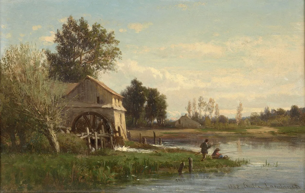 Pecheurs Devant Un Moulin Wall Art by Emile Charles Lambinet - High-Resolution Digital Print