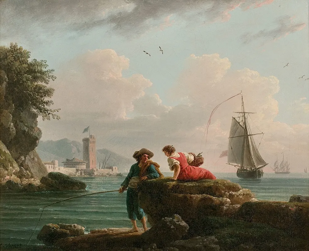 Pecheurs Sur Un Rivage Mediterraneen Wall Art by Claude-Joseph Vernet - High-Resolution Digital Print