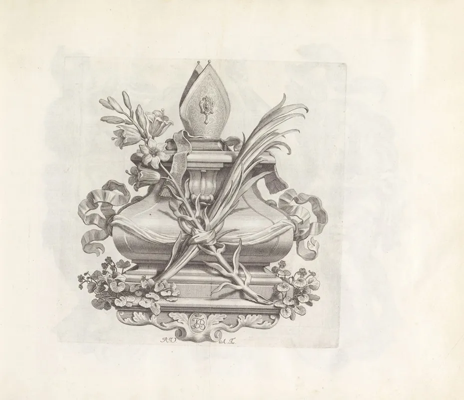 Pedestal Met Bisschopsmijter Lelietak En Palmtak Wall Art by Robert van Audenaerde - High-Resolution Digital Print