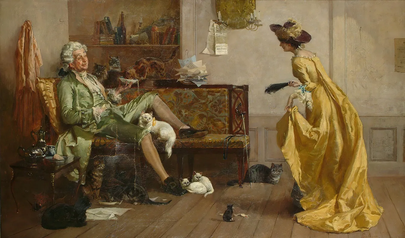 Peg Woffington Visiting An Eccentric Cat Lover Wall Art by Percy Thomas Macquoid - High-Resolution Digital Print