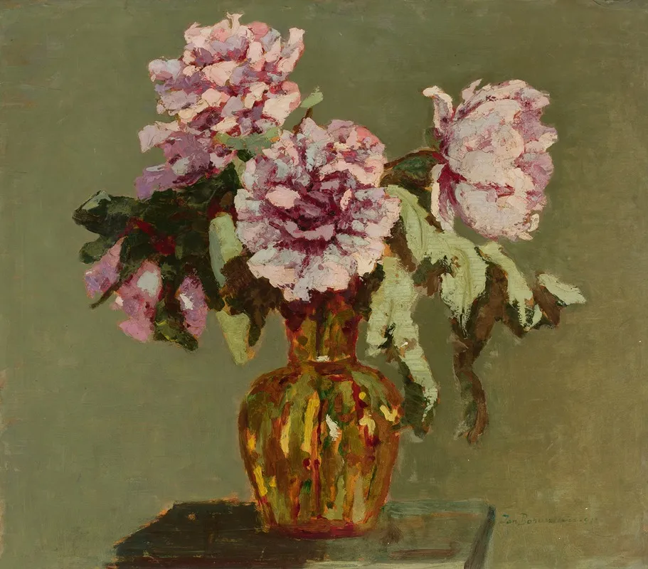 Peonies And Small Yellow Flower Vase Wall Art by Jan Bohuszewicz - High-Resolution Digital Print