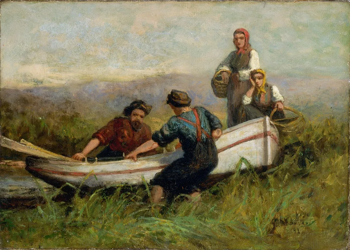 People Near Boat Wall Art by Edward Mitchell Bannister - Canvas Print