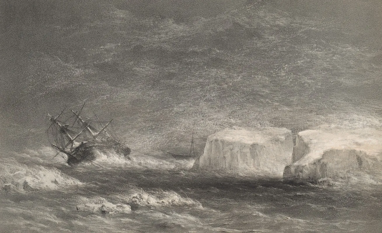 Perilous Position Of H M S Assistance And Pioneer On The Evening Of The 12th Of October 1853 Disaster Bay Wall Art by Walter William May - High-Resolution Digital Print