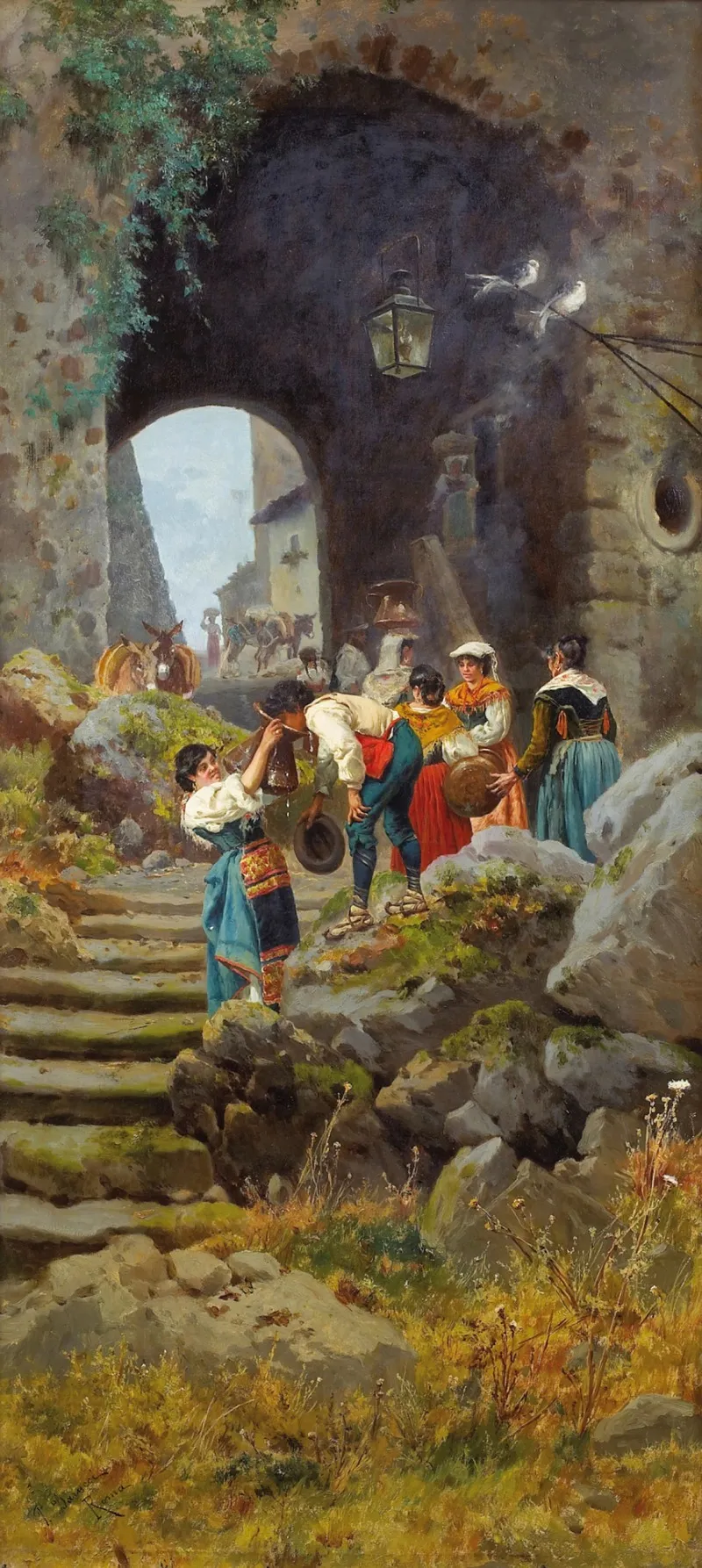 Personnages A Lentree Dun Village En Italie