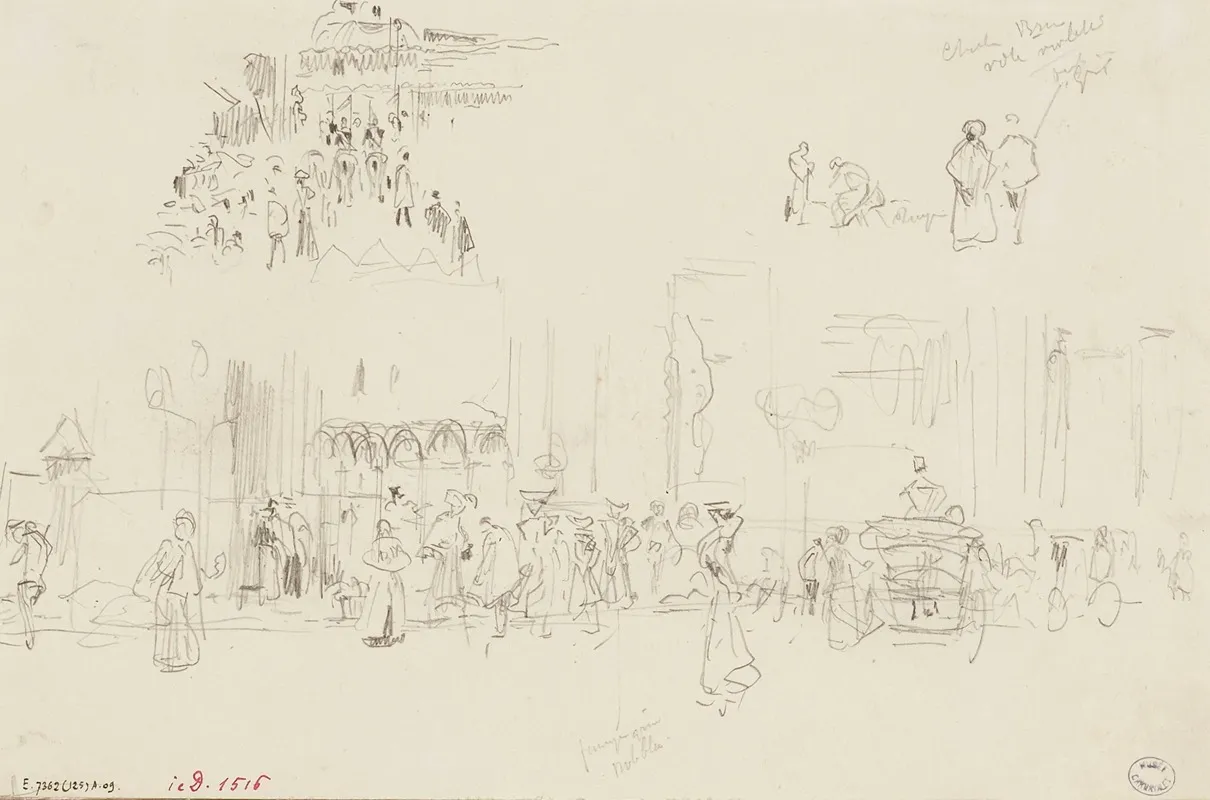 Personnages Et Caleches Sur Un Boulevard