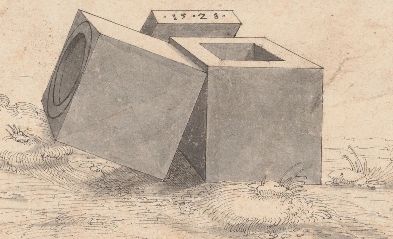 Perspectival Drawing With Three Cubes Wall Art by Peter Flötner - High-Resolution Digital Print