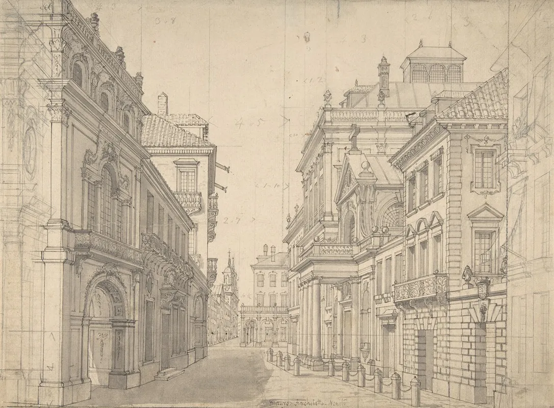 Perspective Design For A Stage Set Of An Italian Cityscape Wall Art by Antonio Mauro II - High-Resolution Digital Print
