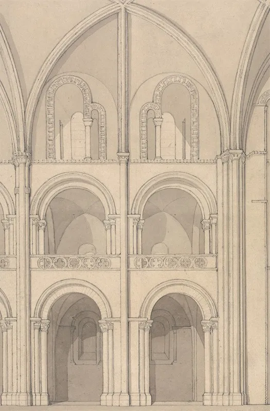Perspective Elevation Of Part Of The Abbey Church Of Saint Stephen At Caen Normandy Wall Art by John Sell Cotman - High-Resolution Digital Print