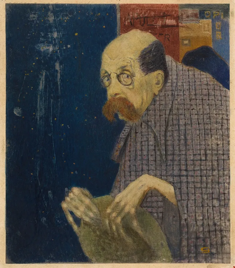 Peter Altenberg Vor Einer Plakatwand Karikatur Wall Art by Gustav Jagerspacher - High-Resolution Digital Print