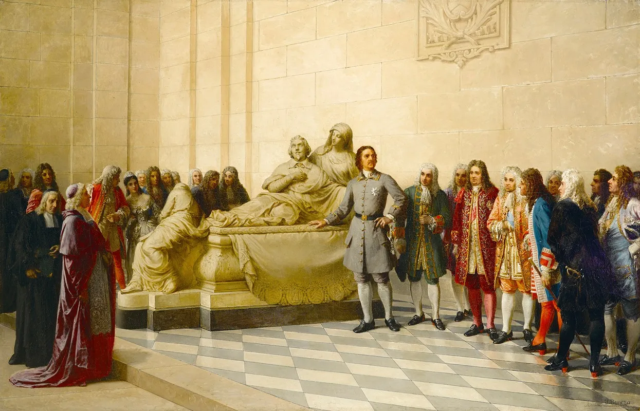 Peter The Great Visiting Cardinal Richelieus Tomb In The Sorbonne 1717 Wall Art by Julian Boncza Tomaszewski - High-Resolution Digital Print