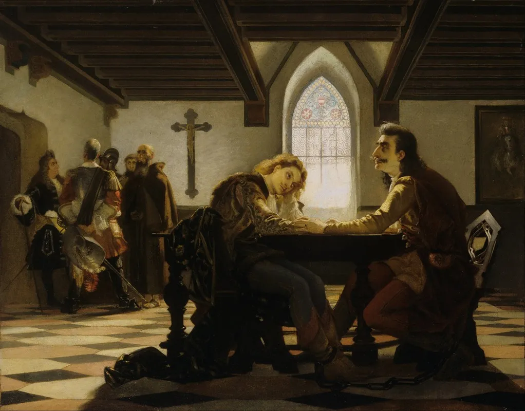 Peter Zrinyi And Kristof Frangepan In Prison At Wiener Neustadt Wall Art by Viktor Madarász - High-Resolution Digital Print