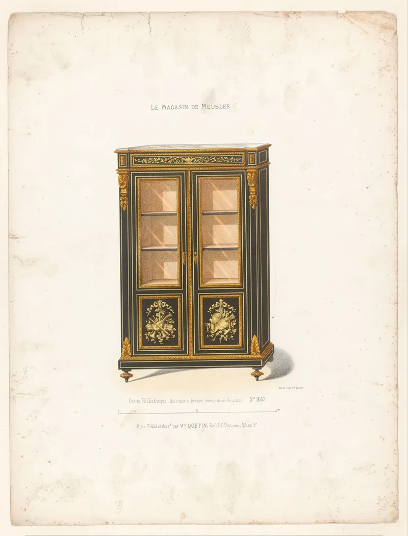 Petite Bibliotheque Bois Noir Et Bronze Inscrustation De Cuivre Wall Art by Victor Léon Michel Quétin - High-Resolution Digital Print