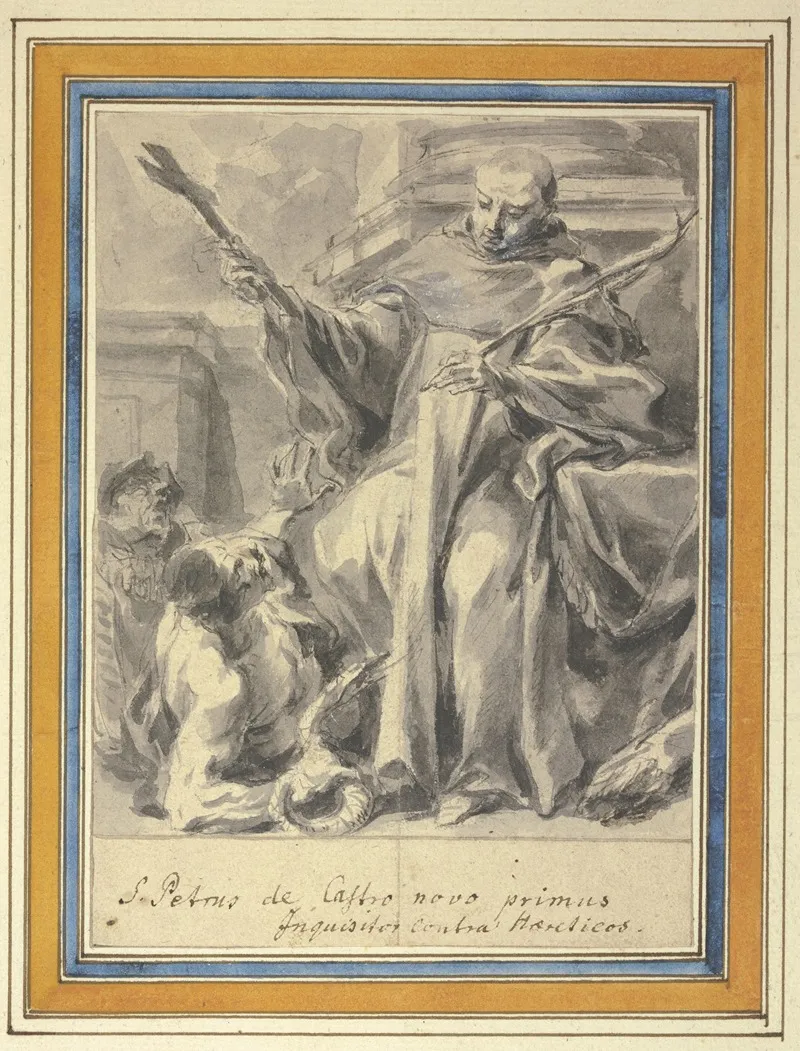 Petrus Von Chateauneuf Mit Kreuz Und Martyrerpalme Und Zwei Das Ketzertum Versinnbildlichende Figuren Wall Art by Jan Kryštof Liška - High-Resolution Digital Print