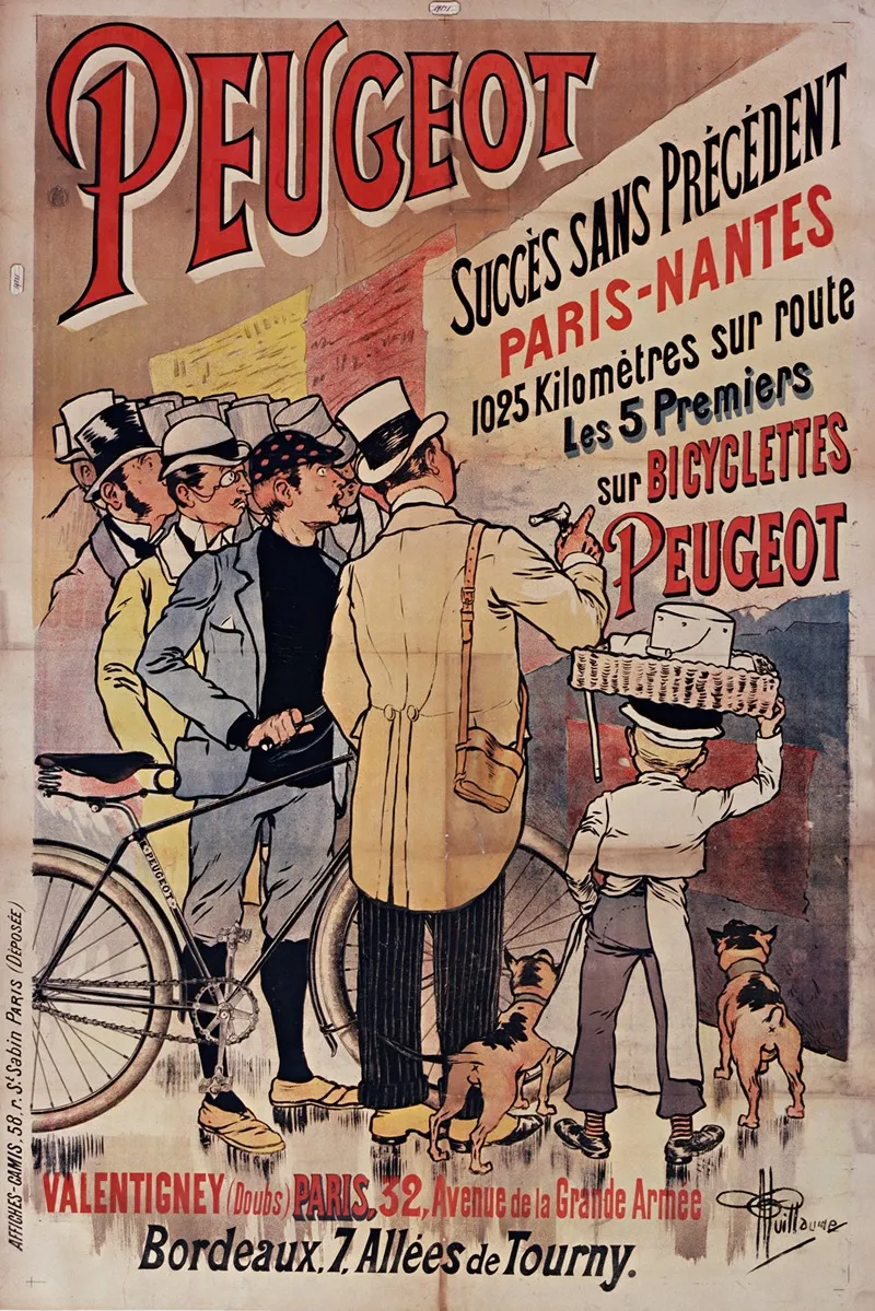 Peugeot Succes Sans Precedent Paris Nantes 1025 Kilometres Sur Route Les 5 Premiers Sur Bicyclette Peugeot Wall Art by Albert Guillaume - High-Resolution Digital Print